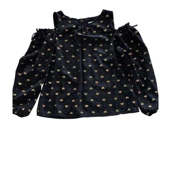 Lauren Conrad Size XS Black and Gold Bumblebee Novelty Print Cold-Shoulder Top - Picture 1 of 3